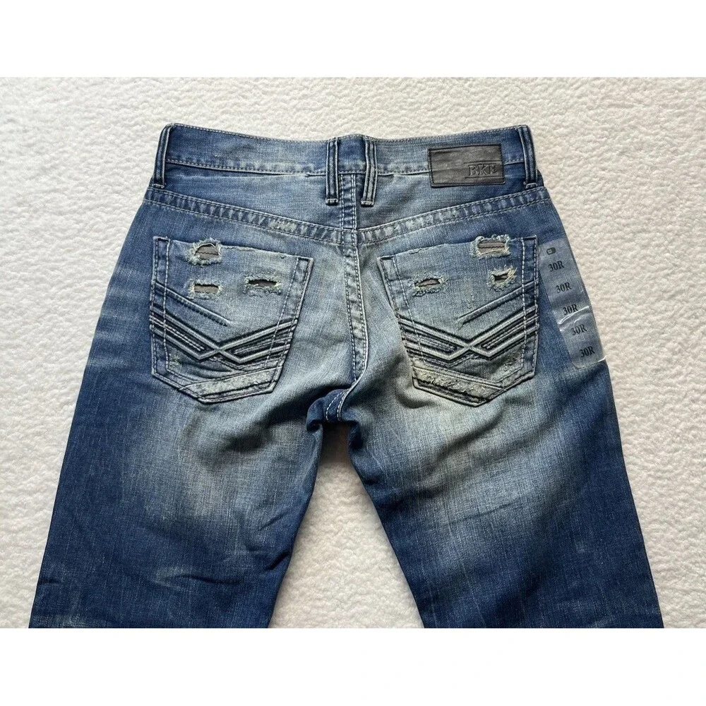 Buckle BKE Jeans Mens 30R Carter Bootleg Thick Stitch Distressed Western 31x30.5